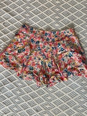 Free People Floral High Waist Flowy Viscose Shorts - Pink, Blue, Yellow Large